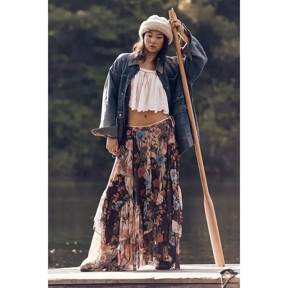 Free People Palermo Villa Chiffon Maxi Skirt